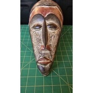 Handcrafted Ghana Mask Carved Wood 12” African Tribal Vintage